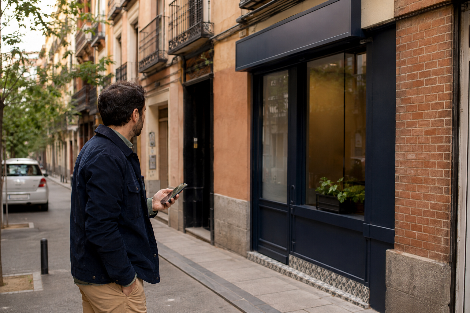 Cliente comparando negocios locales desde su teléfono móvil